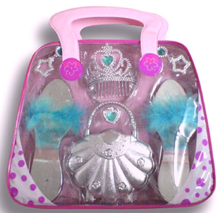 Popular girls beautiful plastic toy beauty set with handbag,crown, earring