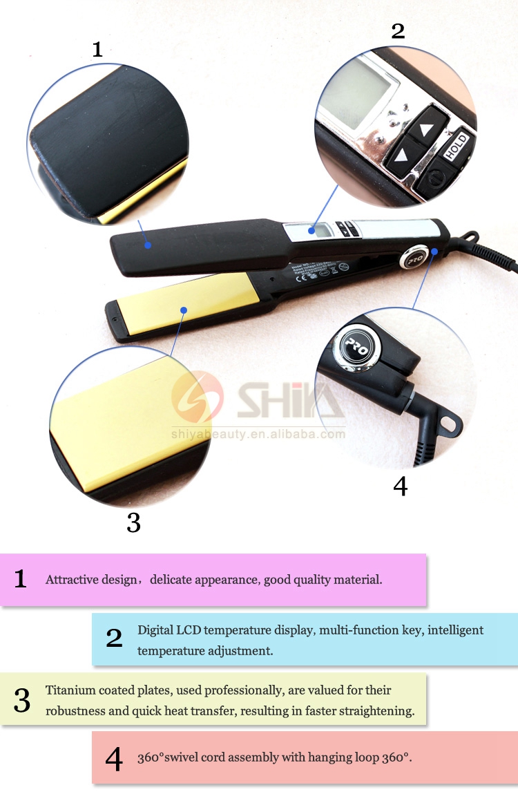 Professional LCD/LED display nano titanium style elements hair straightener flat iron hair styling product