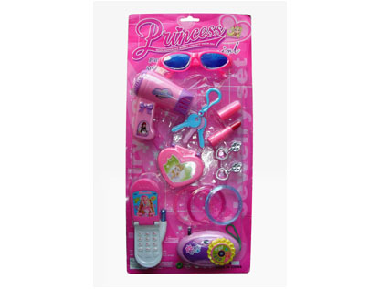 Fashion design beauty set with plastic toy moblie phone,liptick,camera,glass,keychain