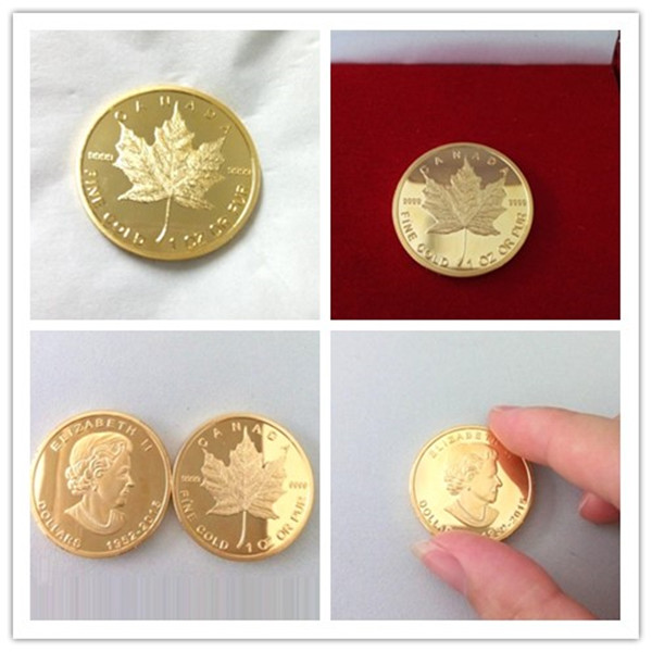 Fake gold coin with tungsten maple leaf logo