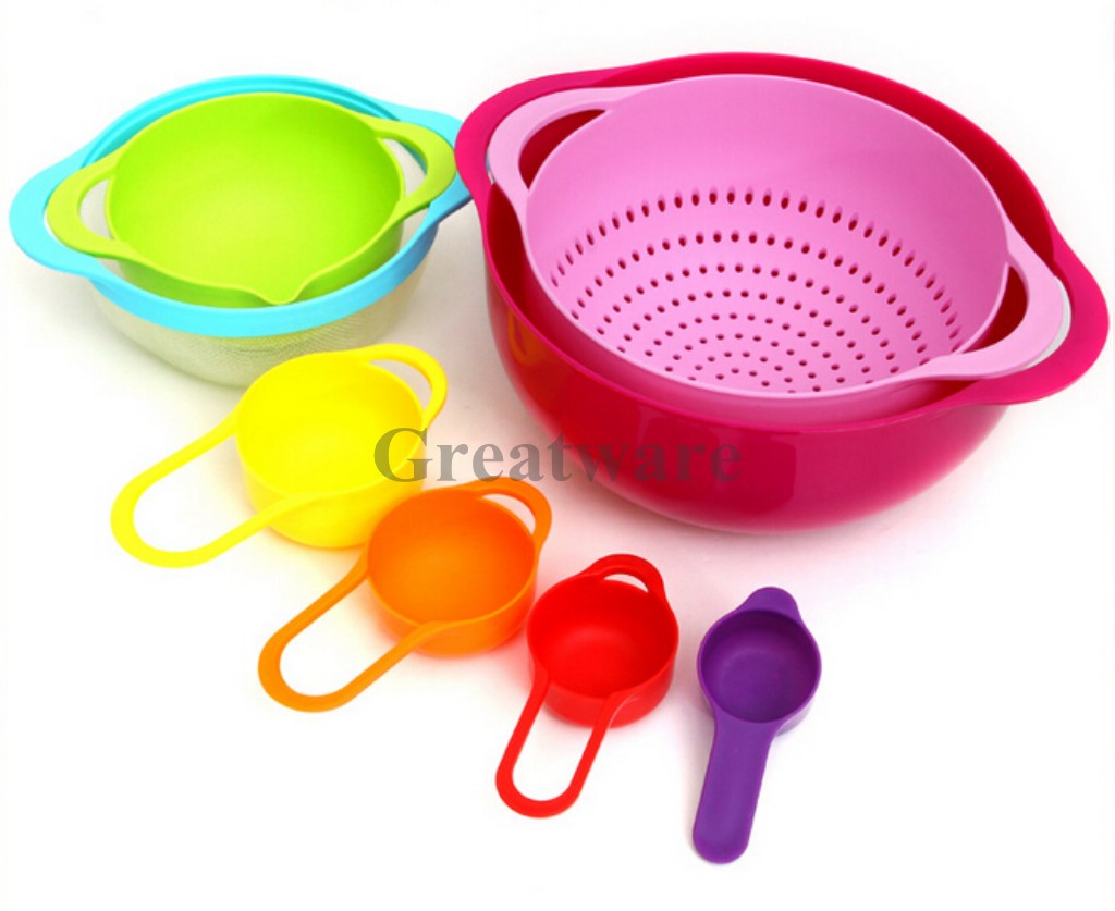 8 Piece Food Preparation Nesting Set Multi-color Mixing Bowl