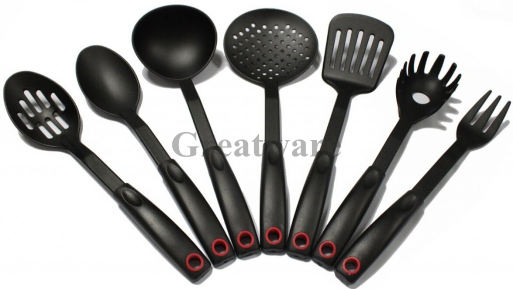 Set of 7 Nylon Kitchen Tool Set Soft Grip Cookware