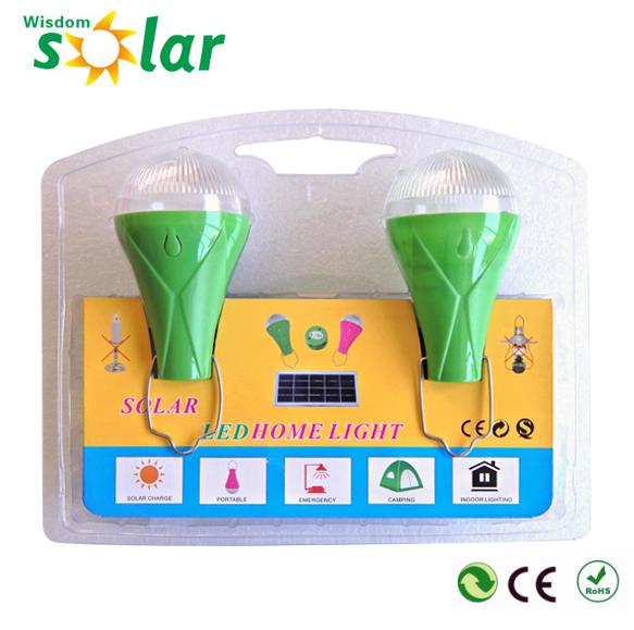 Factory price Solar lamps with 2 LED bulbs high lumens for home lighting , camping, fish, hiking