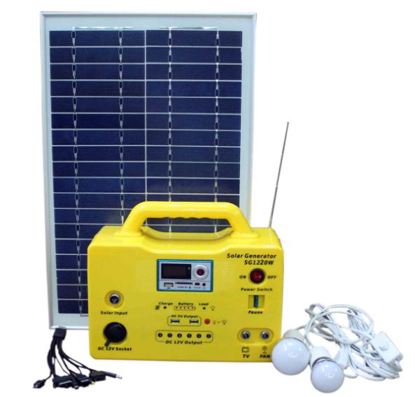 30W portable solar power system with radio, DC12V and USB output for solar home lighting, radio and MP3