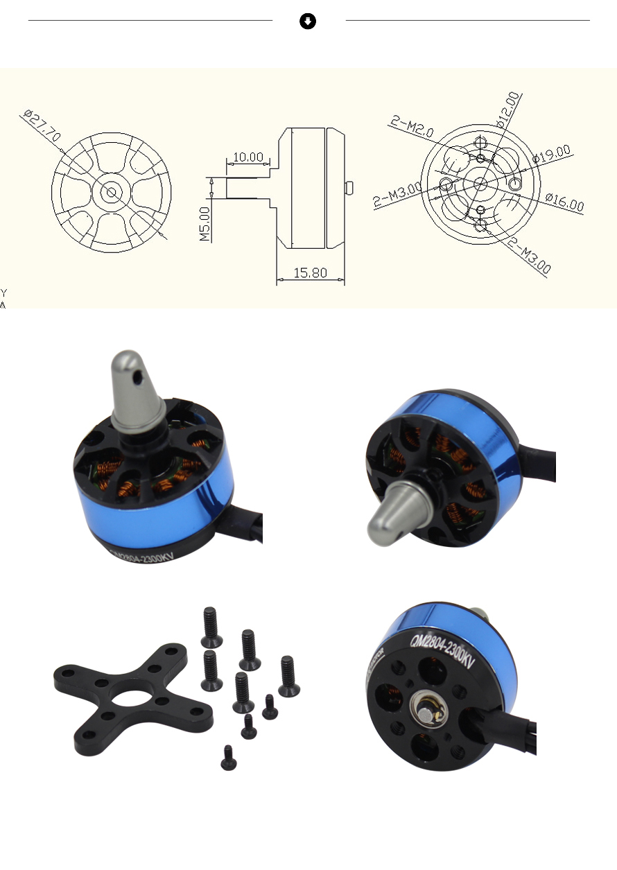 2804 2300kv multicopter outturnner high rmp rc brushless dc motor