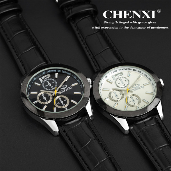 2015 Leather 009A6D Black White Classic Style for Business Man Japan Movt Quartz Watch Stainless Steel Watches Men