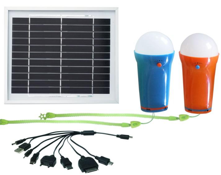 Portable solar lamps 5W with 2pcs LED bulbs lithium battery solar home lighting system CE factory price