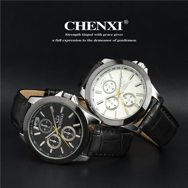 2015 Leather 009A6D Black White Classic Style for Business Man Japan Movt Quartz Watch Stainless Steel Watches Men