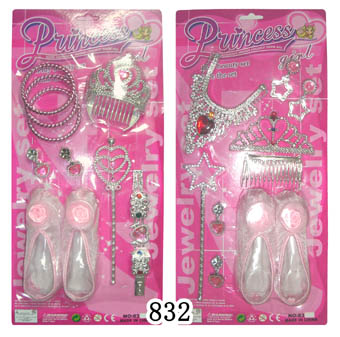 Fashion design beauty set with plastic toy necklace,bracelet,wand ,earrig,shoes