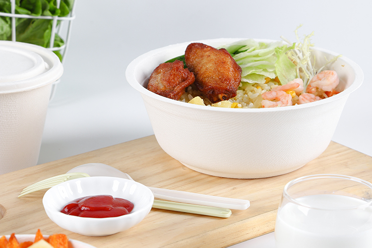 New Large Size Eco-friendly Biodegradable Sugarcane Fiber Bagasse Heavy Duty Food Packaging Soup Noodle Pasta Bowl with Lid HBMG