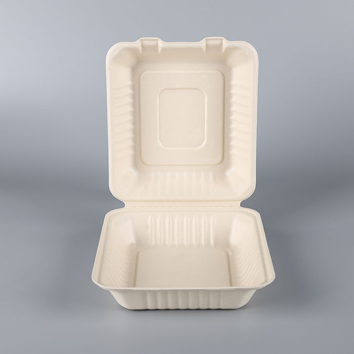 biodegradable disposable 3 compartments clamshell sugarcane fast food container