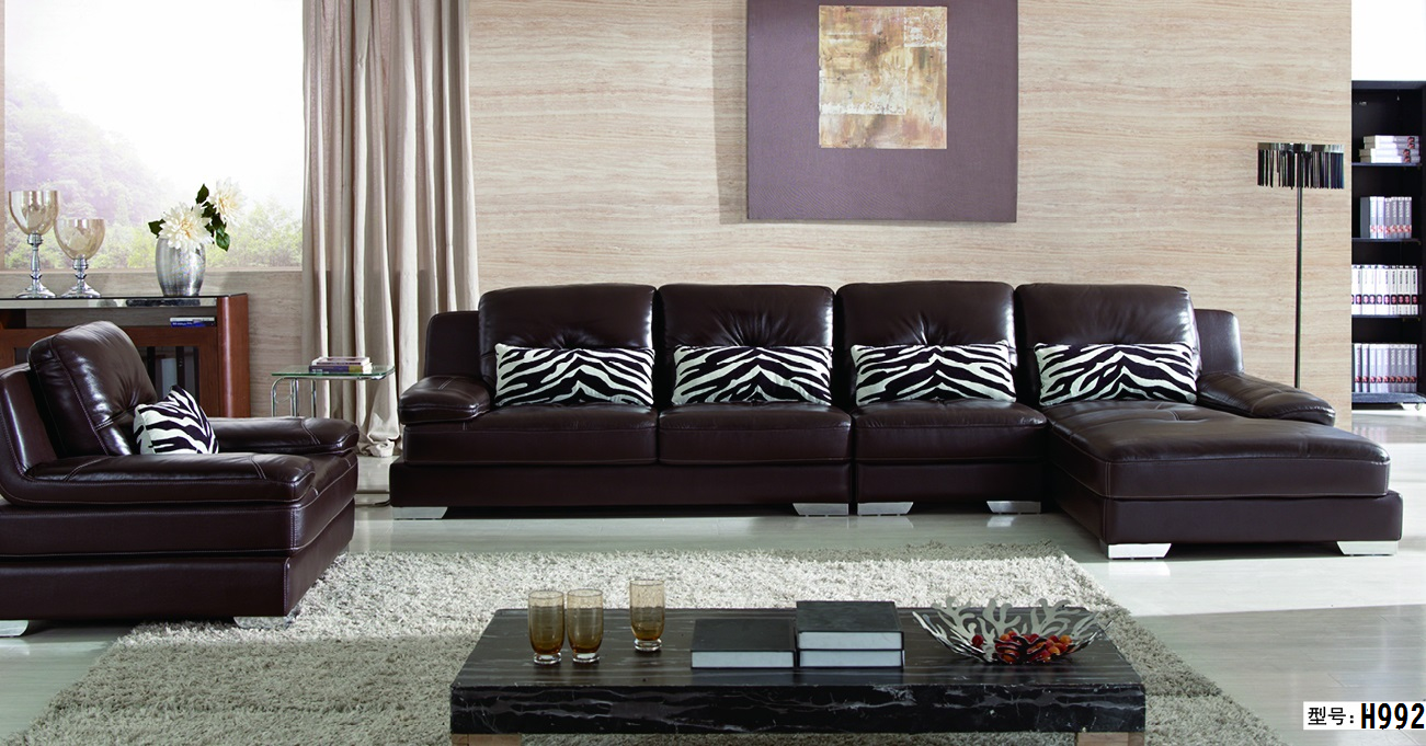 Sectional genuine leather sofa furninture 1+3+chaise h992