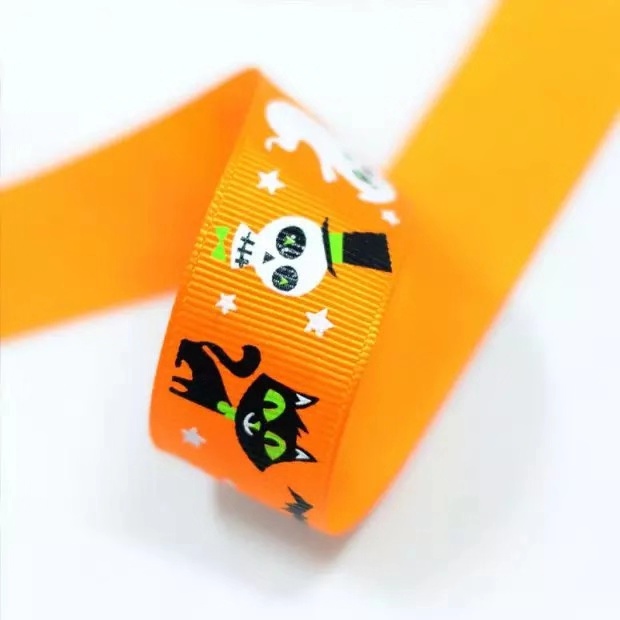 2.5cm wired bat ghost witch pumpkin pattern grosgrain webbing halloween holiday printed ribbon