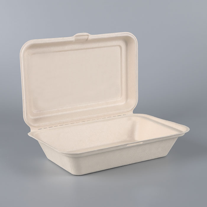 9 inches disposable rectangular Sugarcane/Bagasse fiber paper clamshell food packaging box