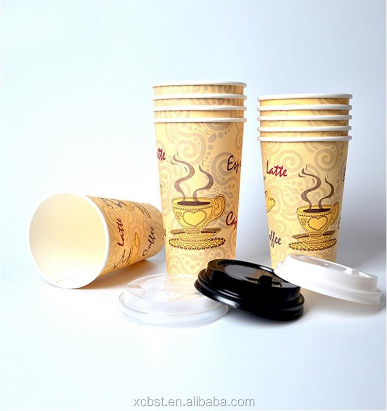 Single PE 480ml-600ml export coffee one time use disposable paper cups with lids
