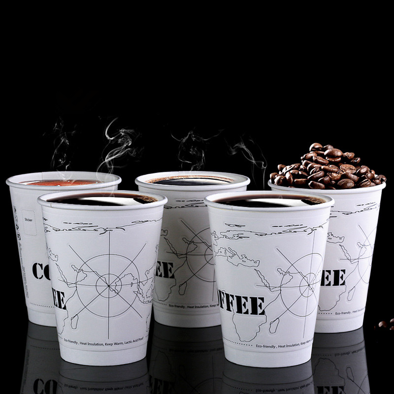 Hollow insulation paper coffee cup map embossing and packing hot drink cup with lids