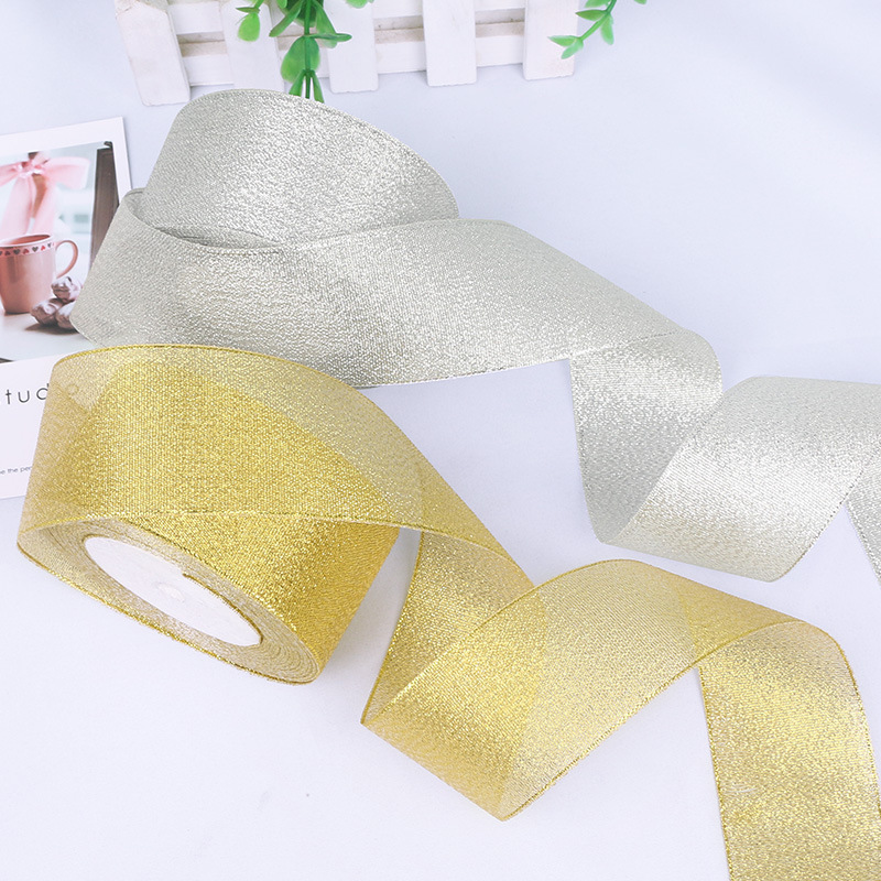 The color green belt tape for decorate Flowers PET material golden and silver silk ribbon