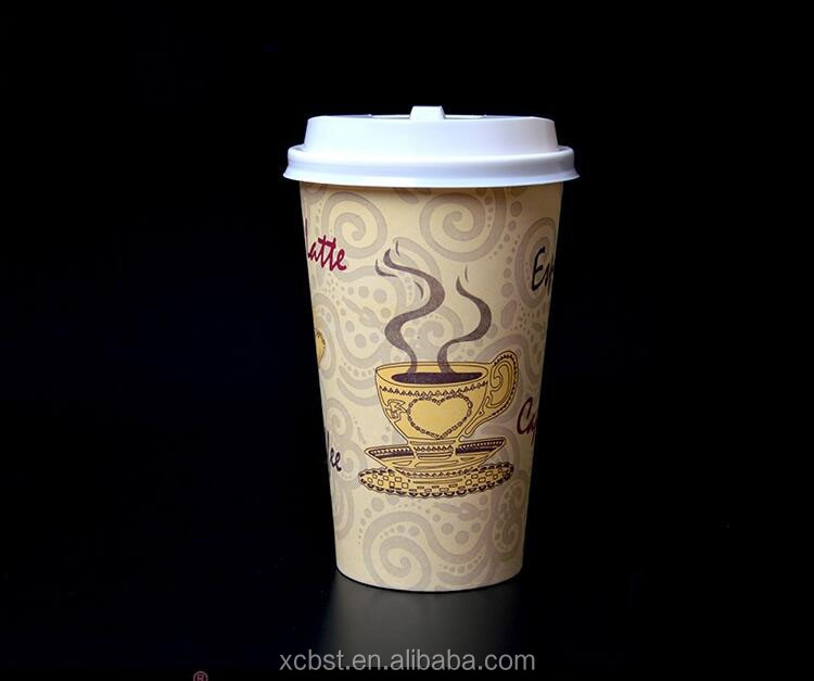 Single PE 480ml-600ml export coffee one time use disposable paper cups with lids