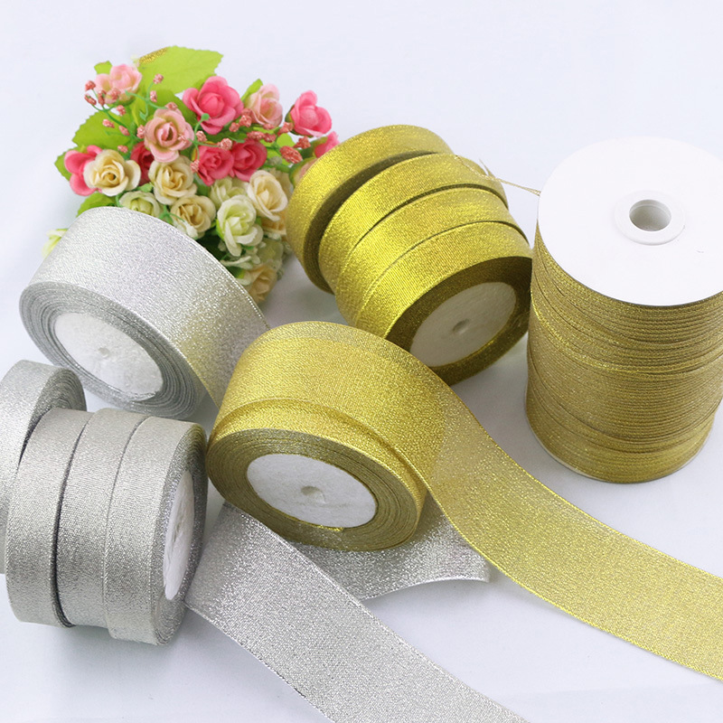 The color green belt tape for decorate Flowers PET material golden and silver silk ribbon