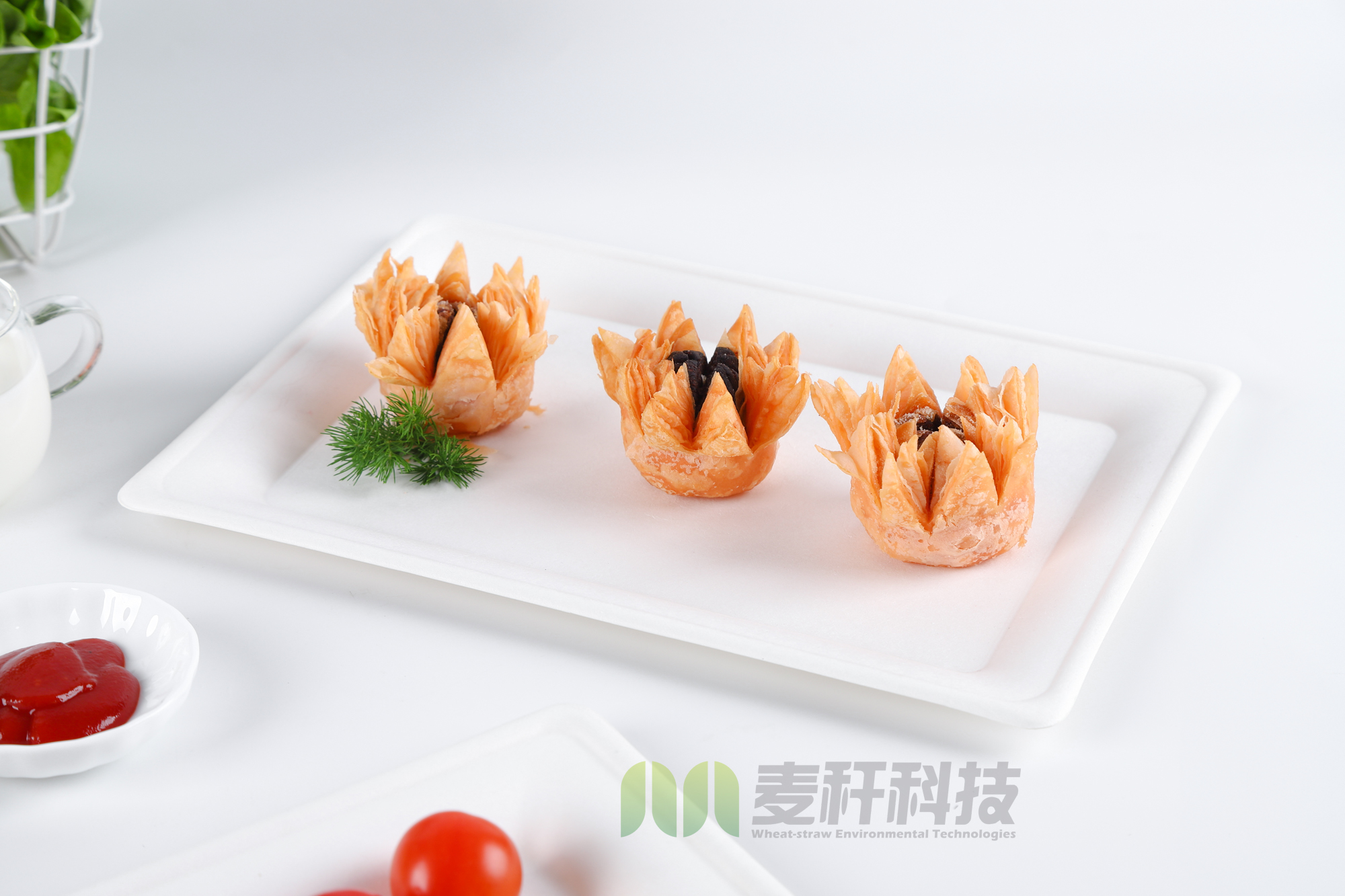 3 parts Round White Dessert Sugarcane Biodegradable sugarcane Disposable Plate
