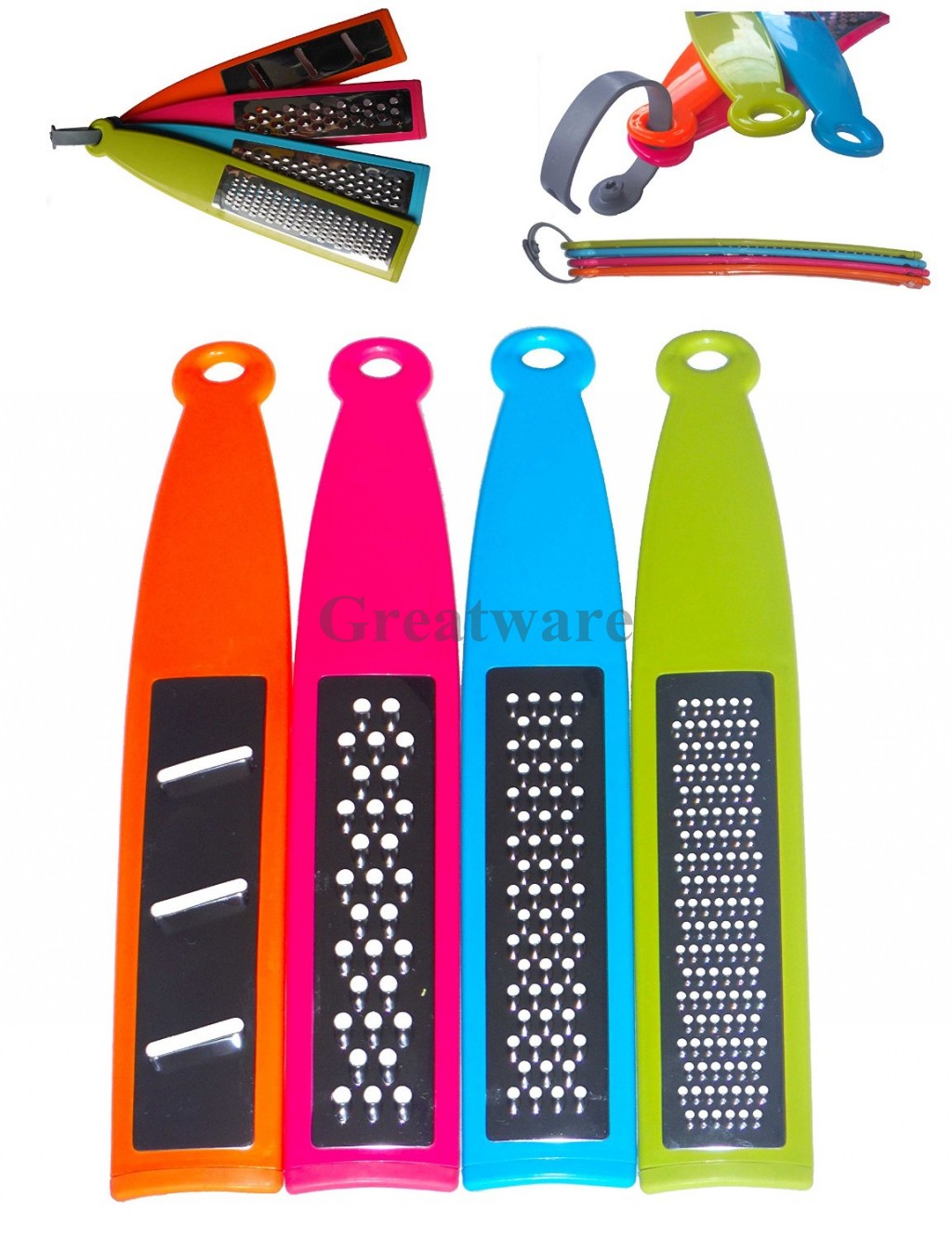 Set of 4 Multifunction Colorful Stainless Steel Graters, Zester and Slicer