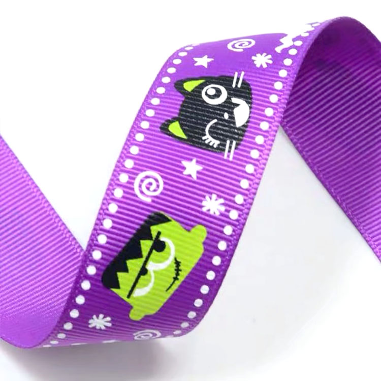 2.5cm wired bat ghost witch pumpkin pattern grosgrain webbing halloween holiday printed ribbon