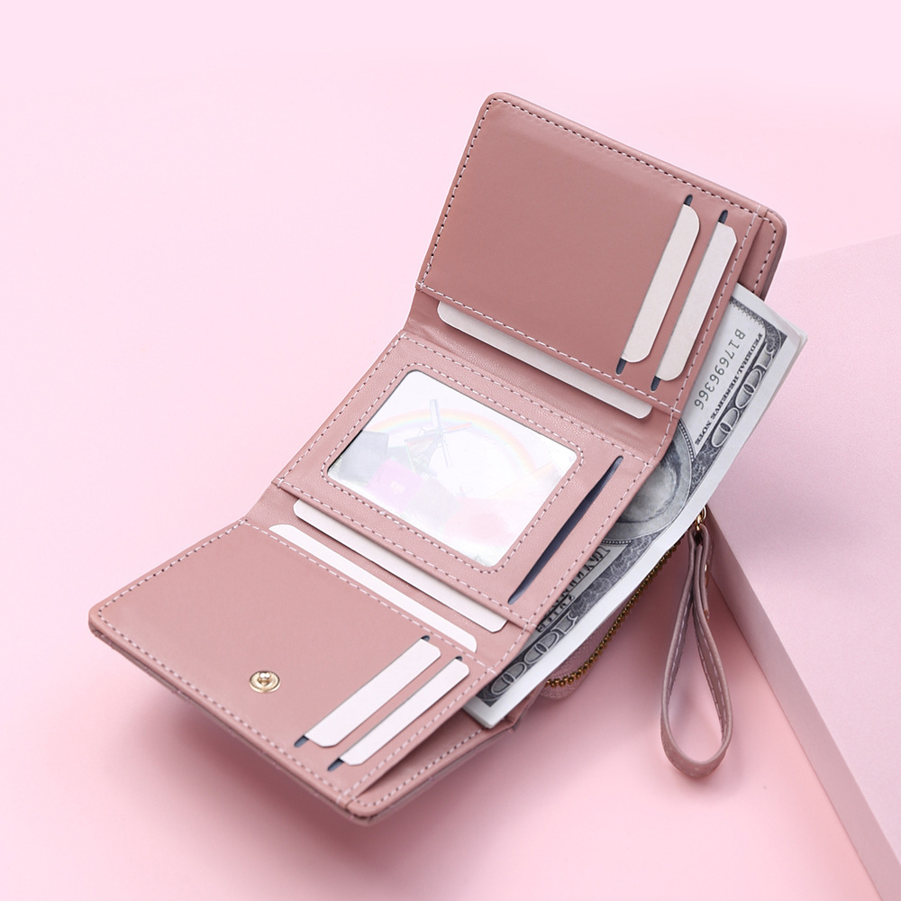 Women's Wallet Short Fashion Embroidered Heart Coin Purse Women's Tri-fold Card Holder Pu Leather Multi-card Slot Wallet