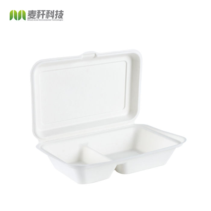2020 Renewable Natrual fiber sugar cane  burger snack dinner 2 containers food packaging clam shell