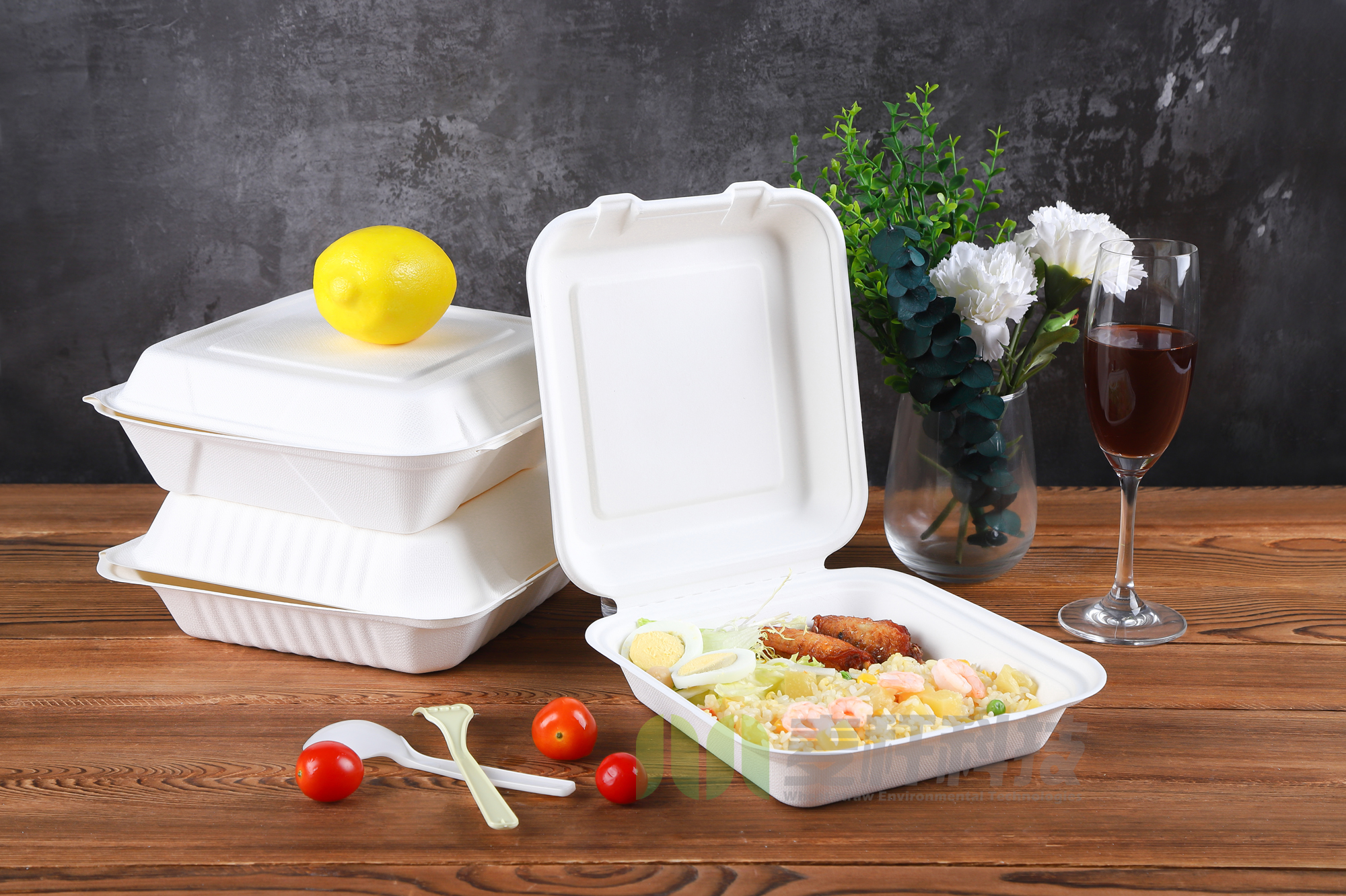 Takeaway box biodegradable disposable food container 600ML lunch box