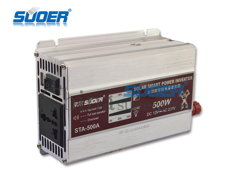 Suoer solar power inverter 500w high efficient power inverter 12v to 220v portable power inverter