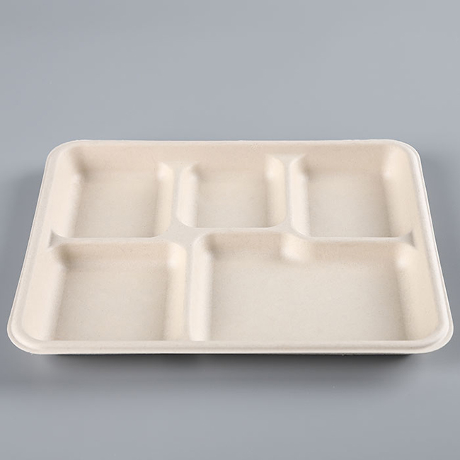 Fiber 5 Section Compartment Tray Bagasse Natural Hot Selling Disposable Plate Dish Rectangle Sugarcan Fiber Food 50000pcs
