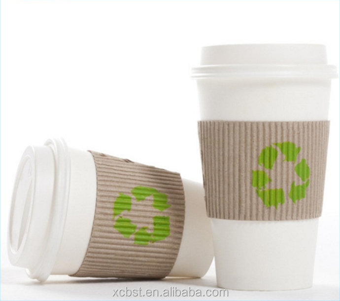 Custom design disposable coffee takeaway paper cups with lid sleeve