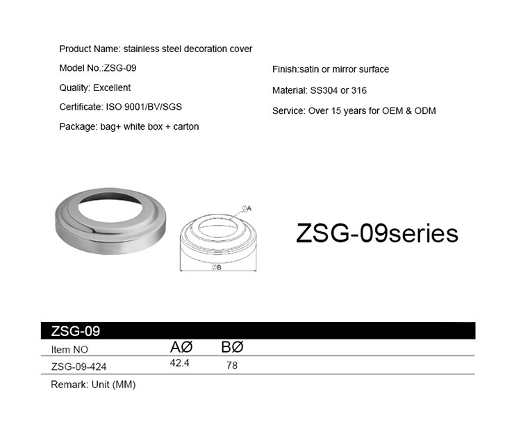 Stainless Steel Handrail Post Decorative Fittings Satin Polish Hairline Base Plate Balustrade Tube Cover Plate