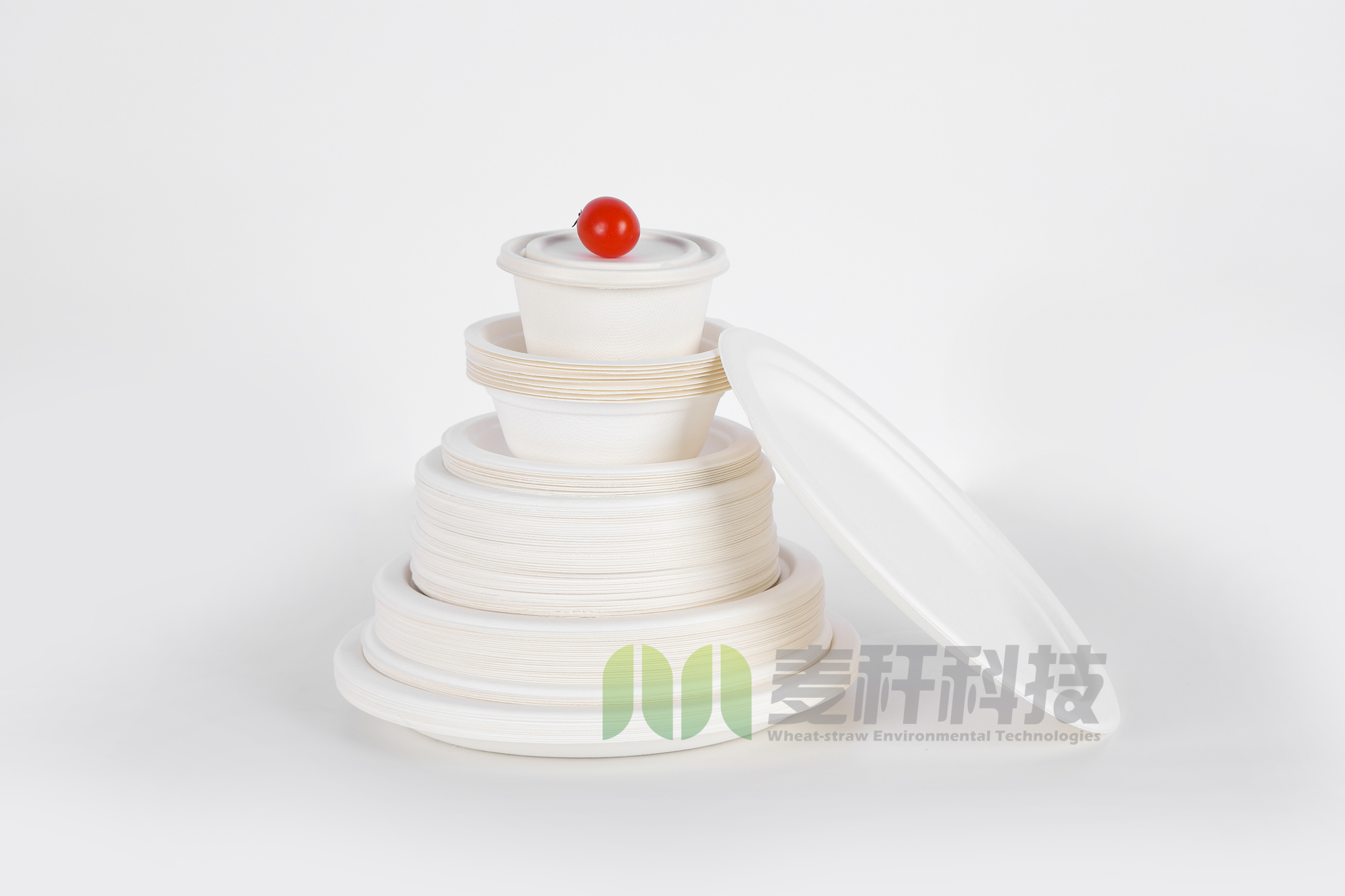 3 parts Round White Dessert Sugarcane Biodegradable sugarcane Disposable Plate