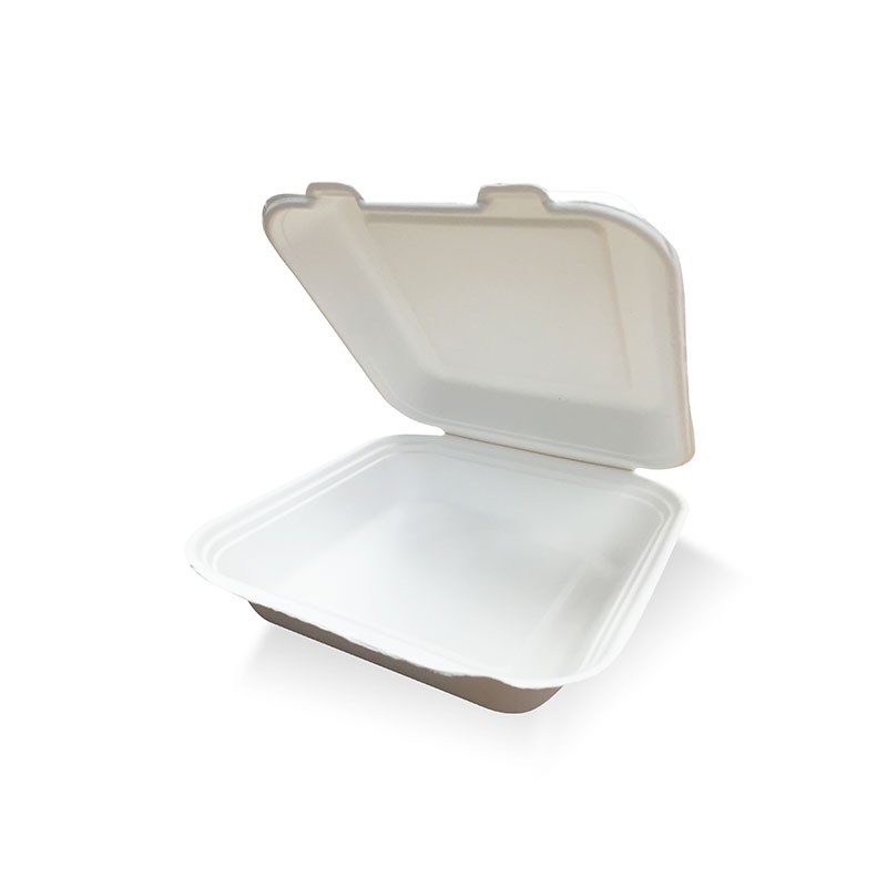 8"*8" Eco Food Packaging Clamshell Take Away Sugarcane Biodegradable Food Box