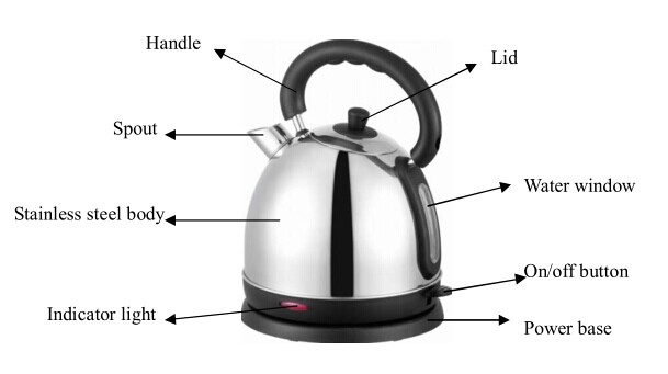 Stainless steel electric kettle,360° cordless in dom shape