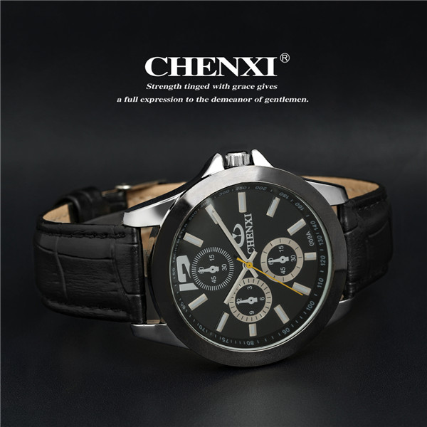 2015 Leather 009A6D Black White Classic Style for Business Man Japan Movt Quartz Watch Stainless Steel Watches Men