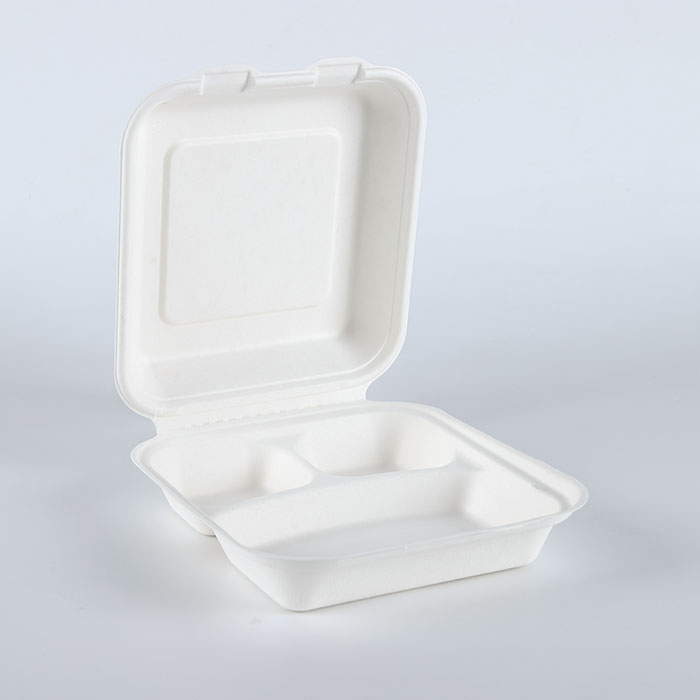 Disposable Food Packaging Pulp Sushi Biodegradable Tableware of Sugarcane Bagasse with Lid Plate Dish 8" X 8" 3-c Box Engraving