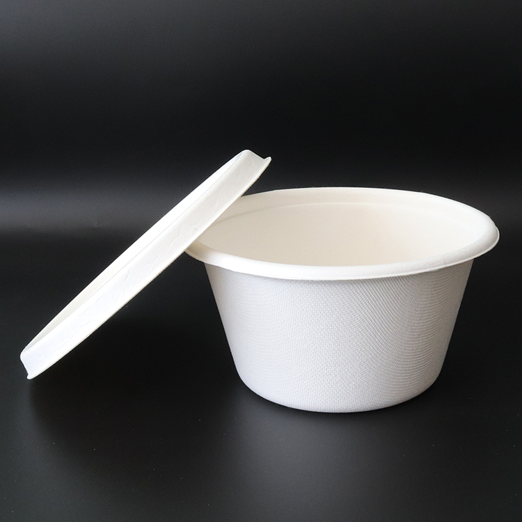 New Large Size Eco-friendly Biodegradable Sugarcane Fiber Bagasse Heavy Duty Food Packaging Soup Noodle Pasta Bowl with Lid HBMG