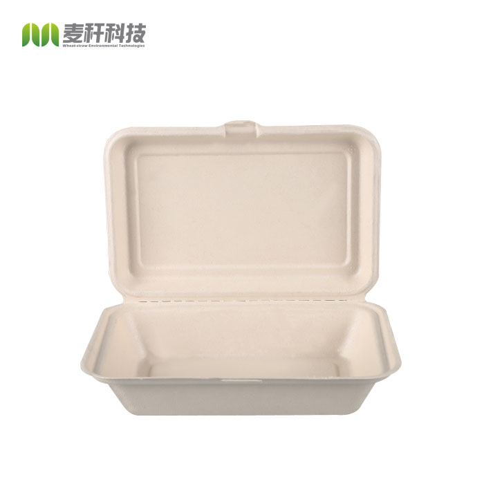 9 inches disposable rectangular Sugarcane/Bagasse fiber paper clamshell food packaging box