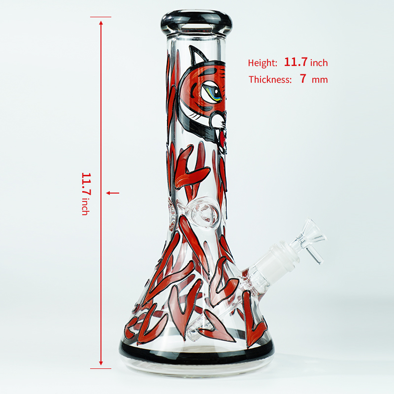 Hookah 11.7inch,7mm Glass Smoking Pipe Thick Beaker bong3D hand painted with tiger