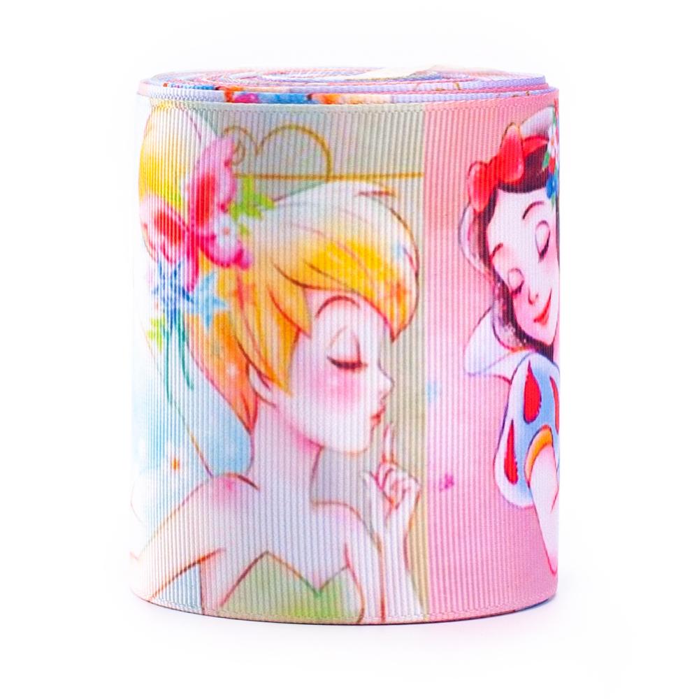 wholesale 75mm Cartoon princess pattern for baby kids decoration heat transfer grosgrain printed ribbon