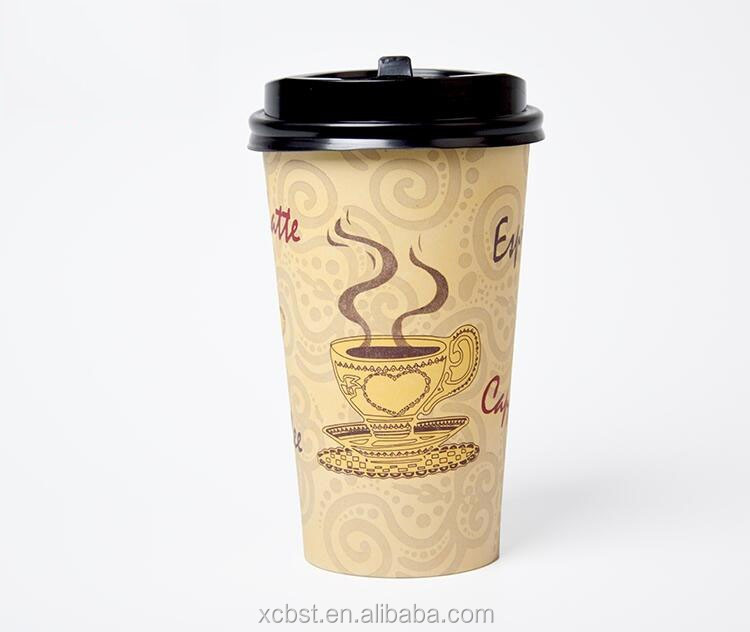 Single PE 480ml-600ml export coffee one time use disposable paper cups with lids