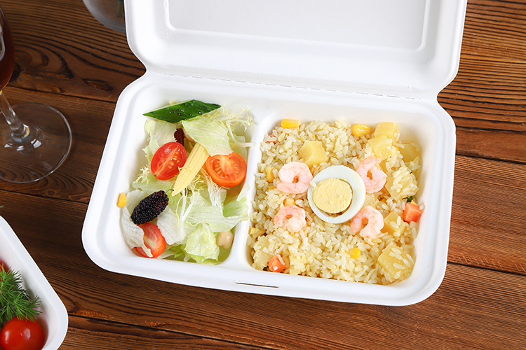 2020 Renewable Natrual fiber sugar cane  burger snack dinner 2 containers food packaging clam shell