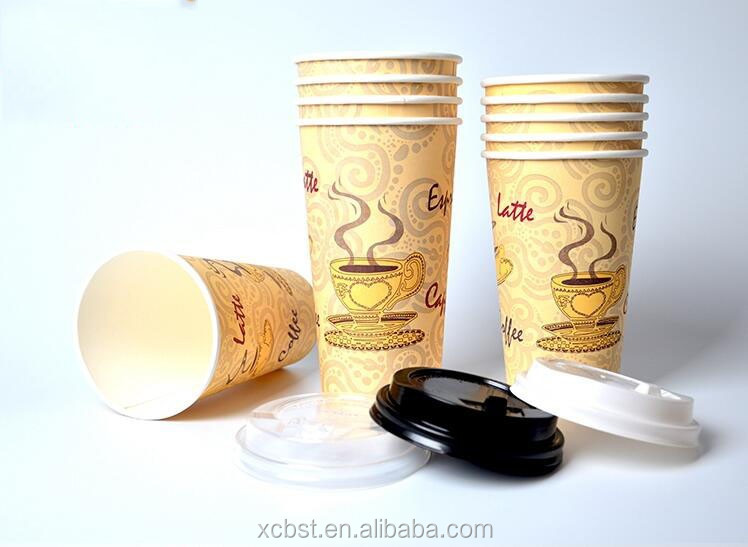 Single PE 480ml-600ml export coffee one time use disposable paper cups with lids