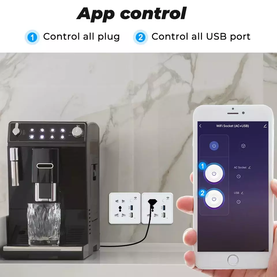 Glomarket Smart Power Home Tuya 13A Outlet Wifi Smart Universal Power Wall Plug With USB Grass Panel Smart Plug Socket