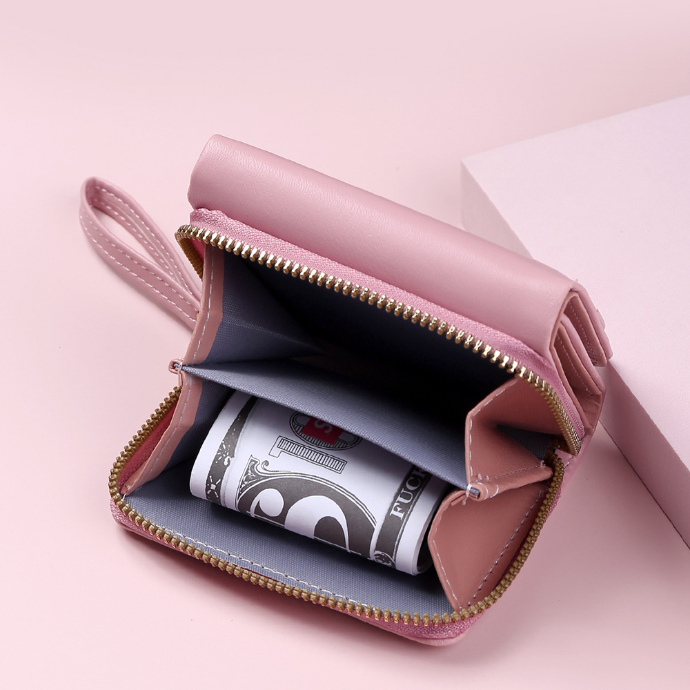 Women's Wallet Short Fashion Embroidered Heart Coin Purse Women's Tri-fold Card Holder Pu Leather Multi-card Slot Wallet