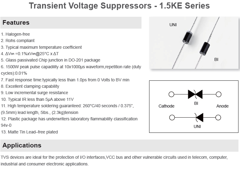 1 piece TVS Diodes Transient Voltage Suppressors 1500W TVS Bidirectional