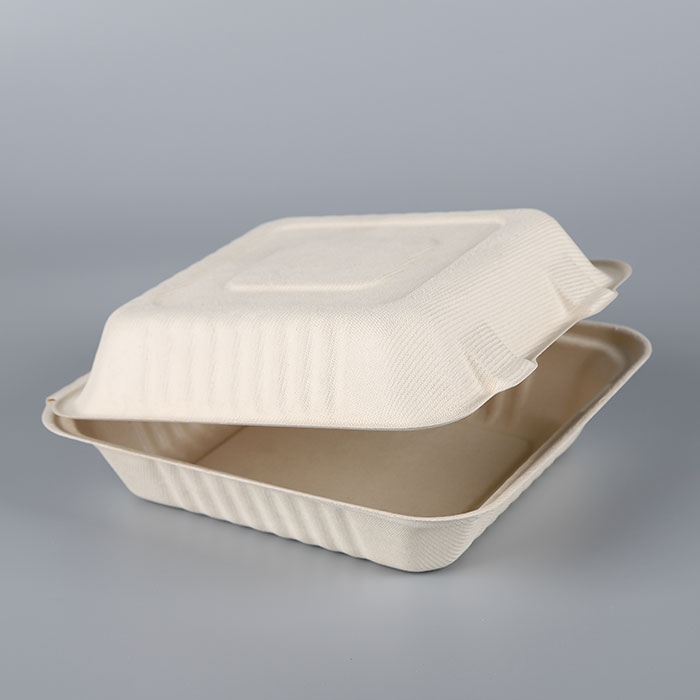 biodegradable disposable 3 compartments clamshell sugarcane fast food container