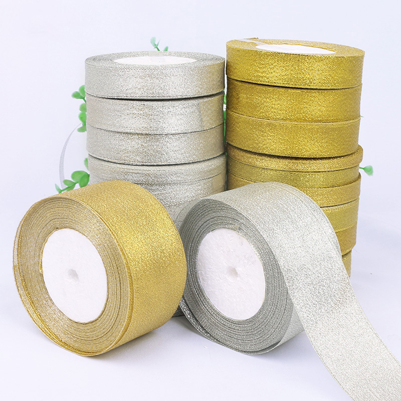 The color green belt tape for decorate Flowers PET material golden and silver silk ribbon